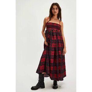 Free People Free People Holly Red Black Crinkle Plaid Maxi Dress NWT Size Xsmall